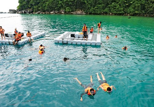 Snorkeling group in clear water at Tioman Island